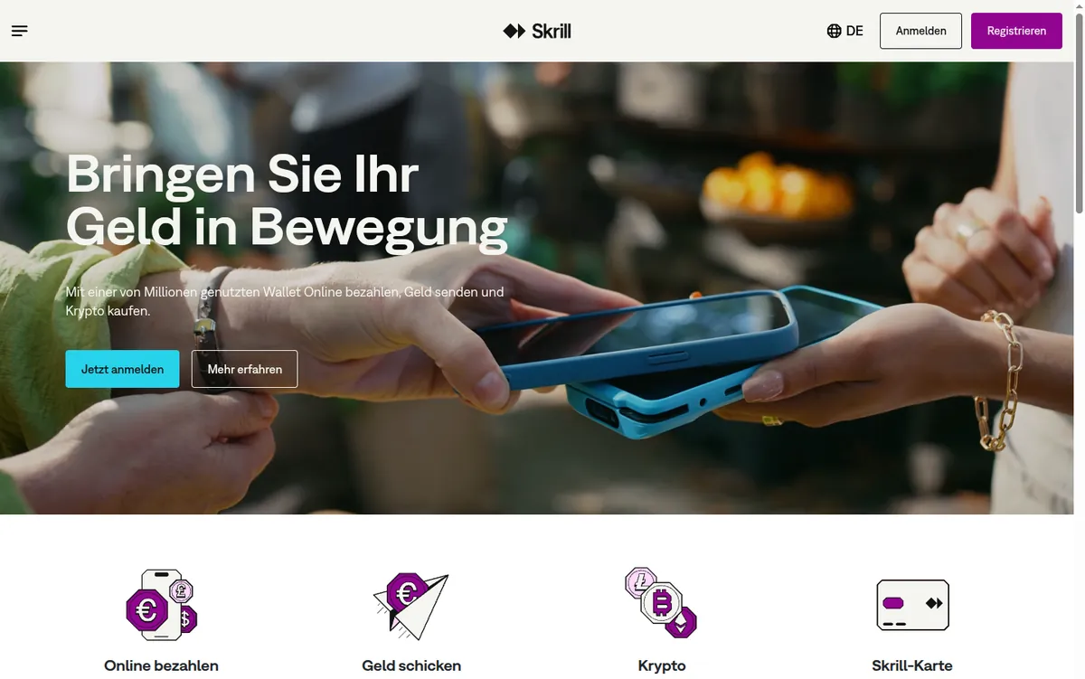 Deutsche Startseite von Skrill